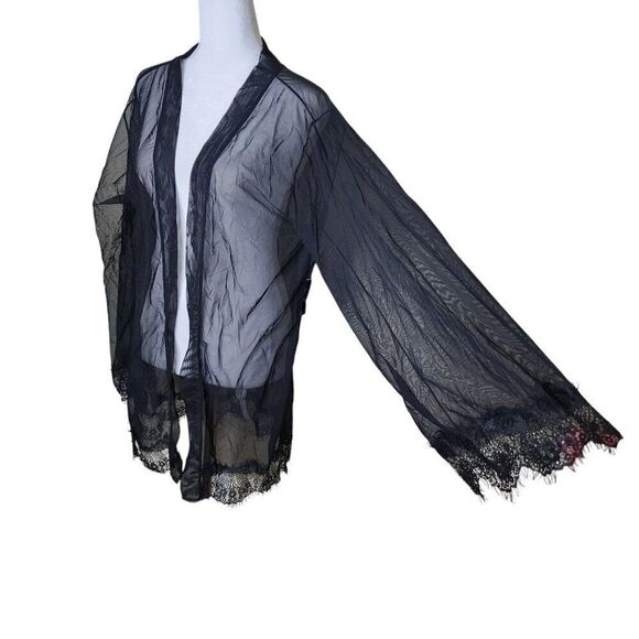 Vintage 80s Shirley of Hollywood Long Sleeve Lingerie Sheer Short Robe Womens L - Picture 3 of 7